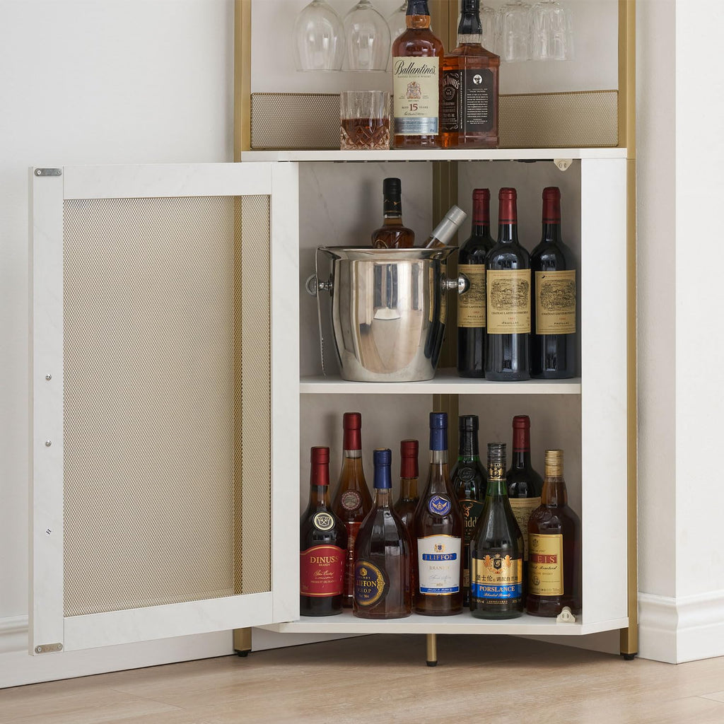 Corner Wine Bar Cabinet with Large Storage Space and Removable Wine Rack, Coffee Bar Cabinet with Glass Holder and