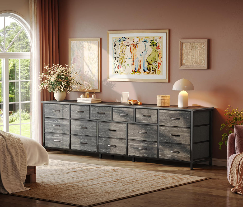 77.6" Long Dresser, 16 Drawer Fabric Dresser for Closet, Wide Chest of Drawers with Storage, TV Stand for 65, 75, 85