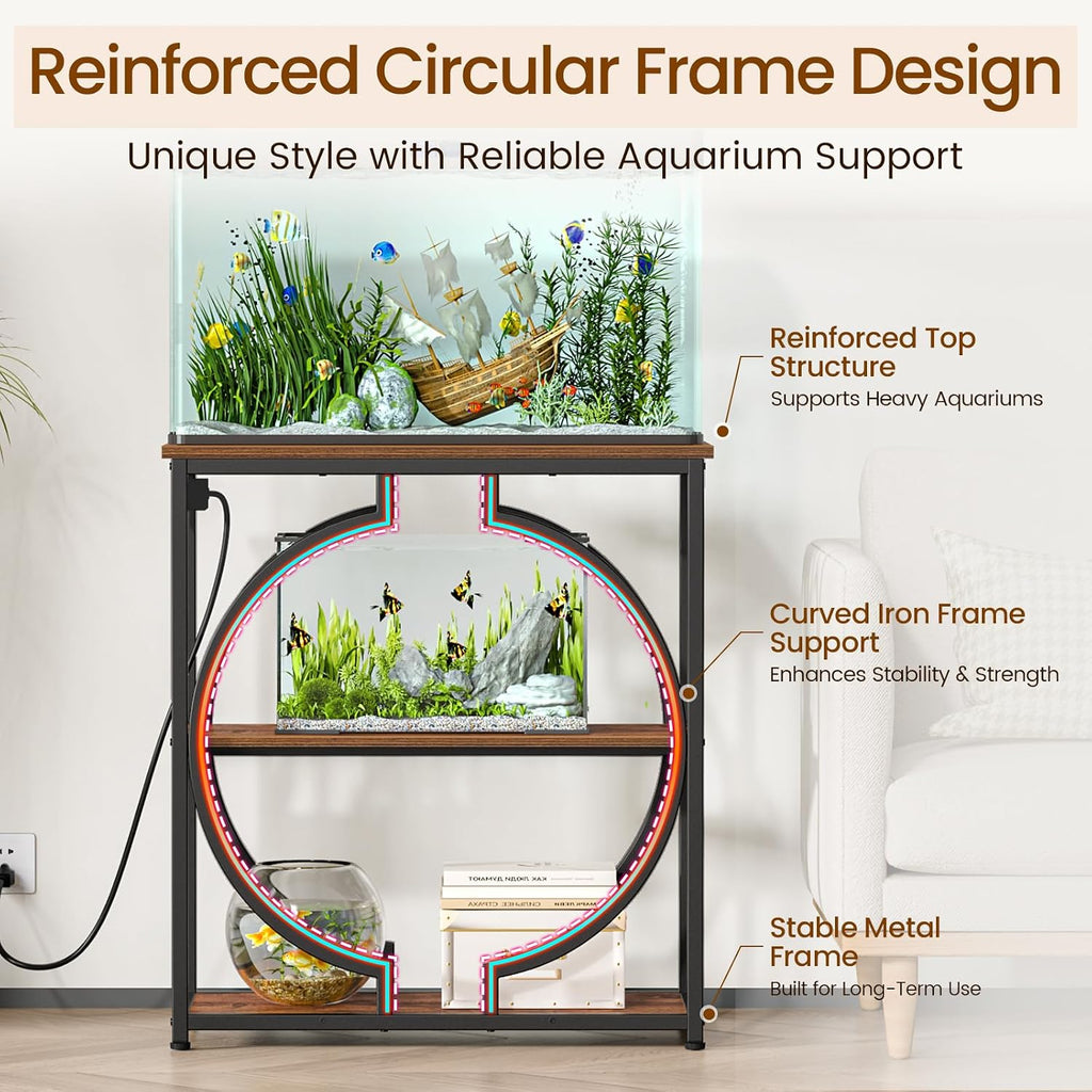29 Gallon Aquarium Stand with Power Outlets, 3-Tier Fish Tank Stand with Storage, Heavy Duty Metal Frame, 450 lbs