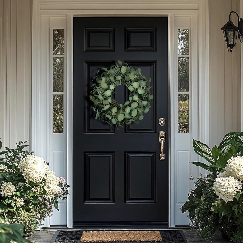 Eucalyptus Wreaths for Front Door 24 Inch, Green Boxwood Greenery Wreath, Artificial Foliage Wreath for Summer Indoor