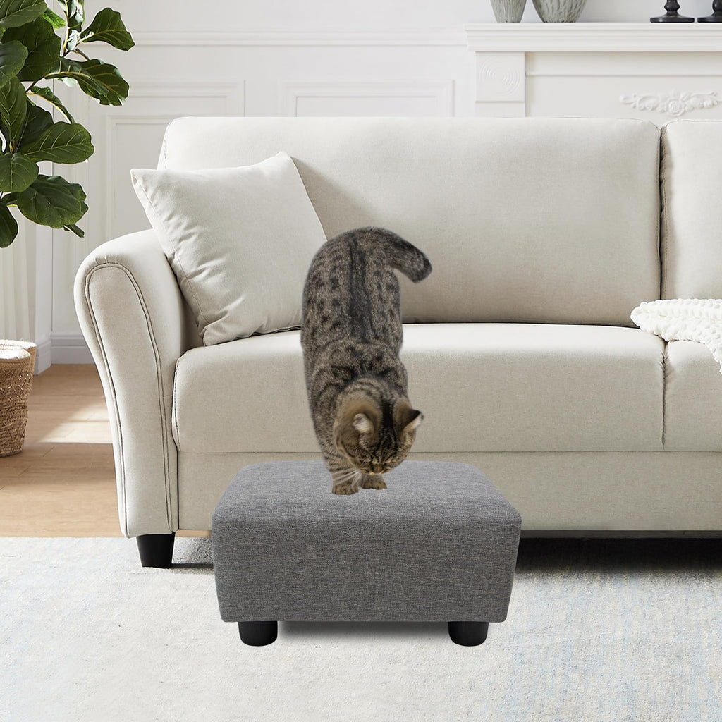 Small Foot Stool Ottoman Footstool with Legs Under Desk Footrest Bedroom and Office, Linen-Grey