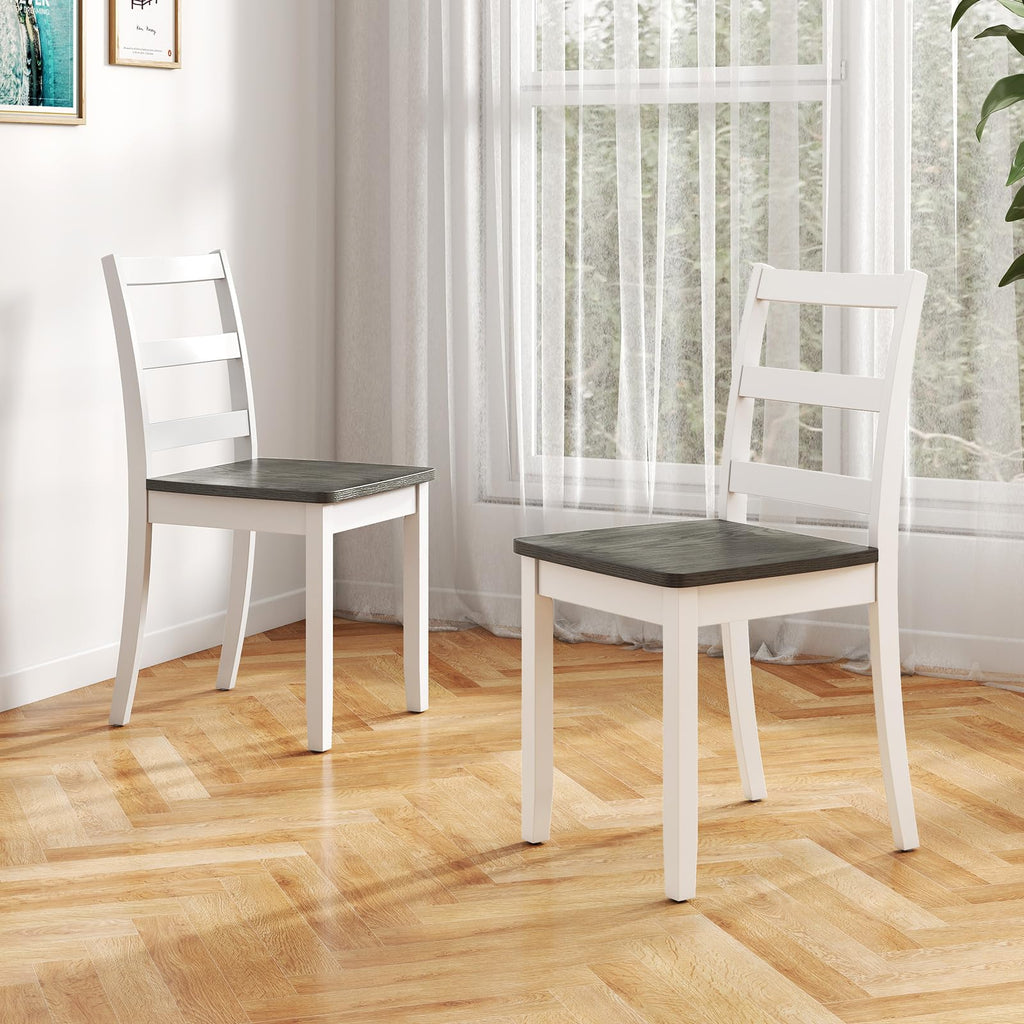 Dining Chairs, Wooden Armless Kitchen Chairs with Solid Rubber Wood Legs, Farmhouse Ladder Back Dining Chairs (2