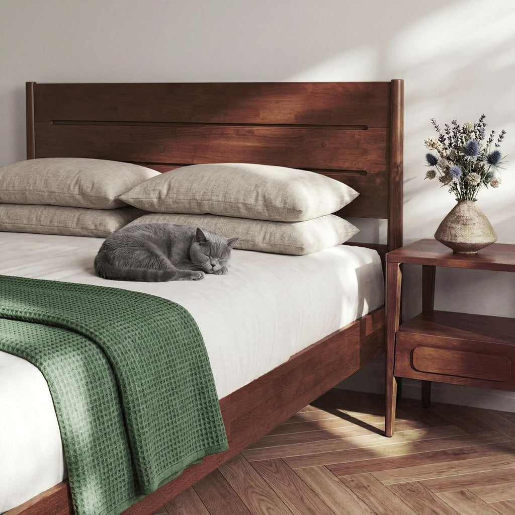 Apollo Solid Wood Platform Bed King, Headboard, Mahogany