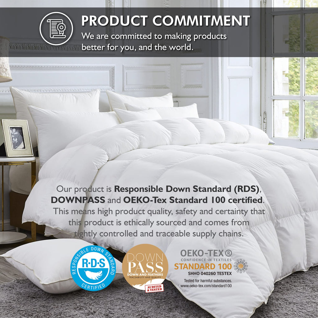 Luxurious White Solid Medium Weight, Queen Size Goose Feathers Down Comforter for All-Season Weather Duvet Insert