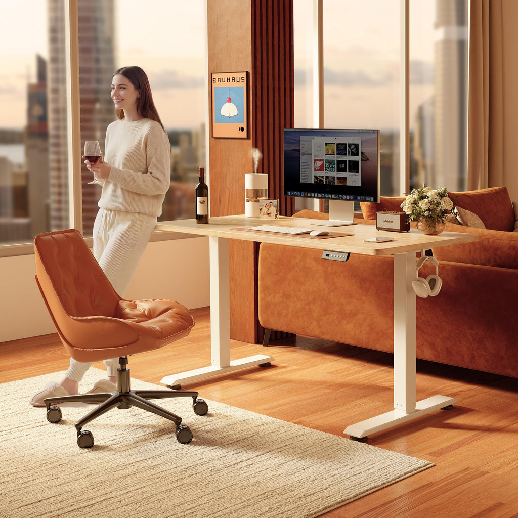 40 x 24 Inchs Electric Standing Desk, Height Adjustable, Sit Stand Up, Computer Office Desk with Splice Board, White