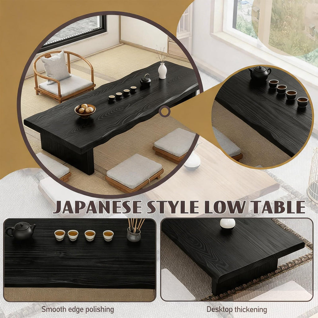 39" Solid Wood Japanese Floor Table, Low Dining Table for Floor Seating, Tatami Tea Table, Modern Chabudai Coffee