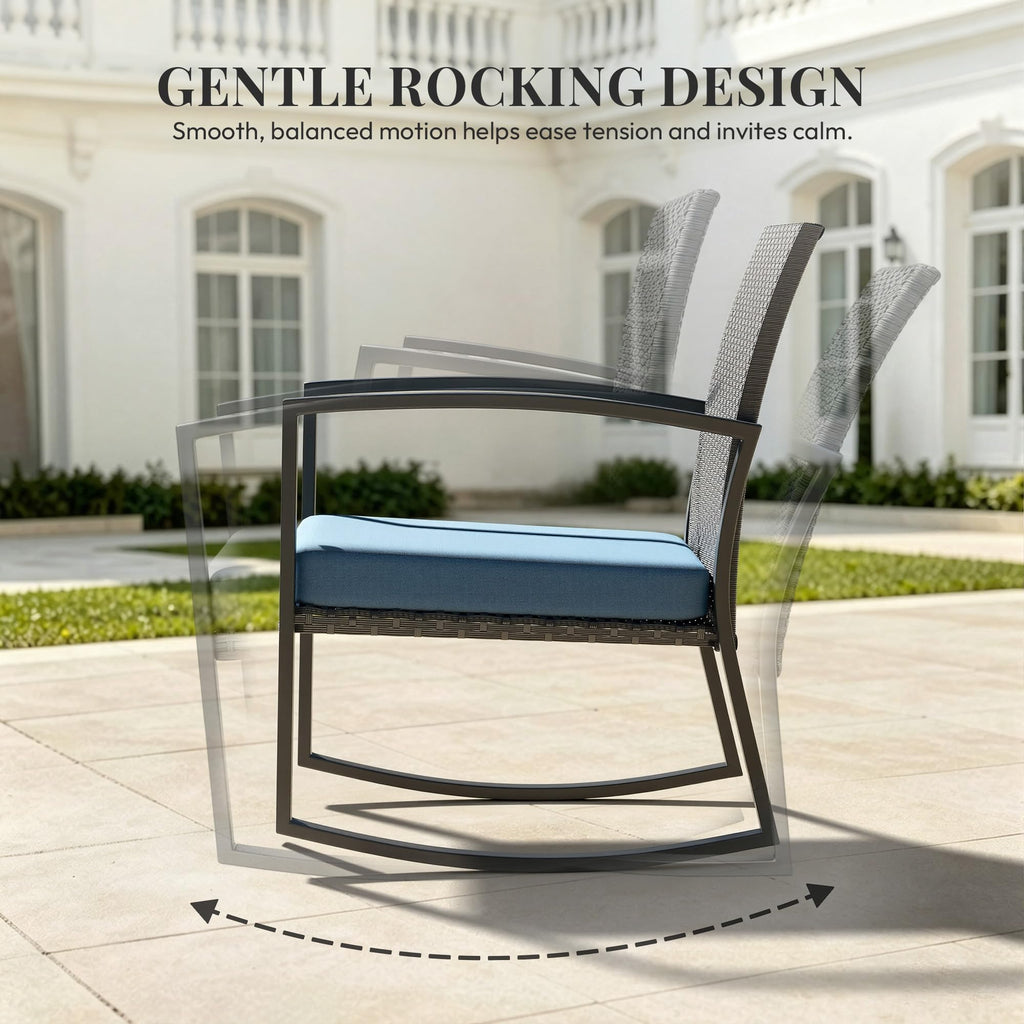 Rocking Patio Bistro Sets 3 Piece - All-Weather - Conversation Furniture Set, Wicker Rattan Outdoor Front Porch Chair