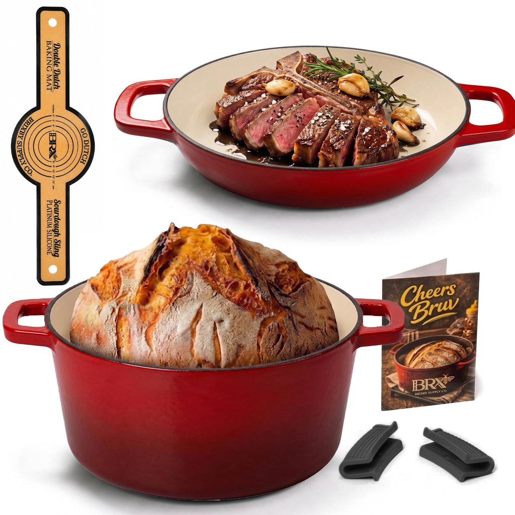 5 QT Sourdough Dutch Oven, Enameled Cast Iron with Skillet Lid