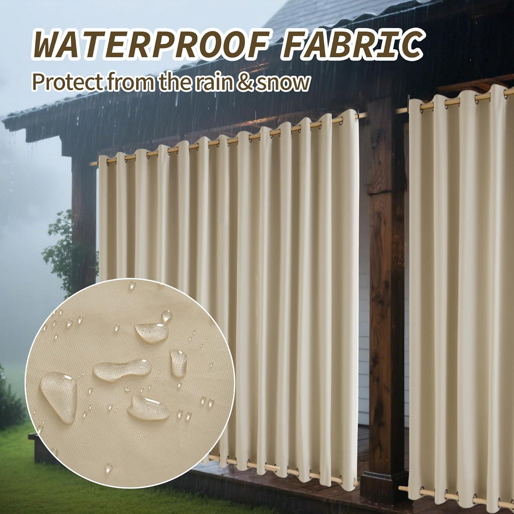 Outdoor Curtains Waterproof, Zipper Design 2 Panels Privacy Weatherproof Blackout Curtain Top & Bottom Grommet