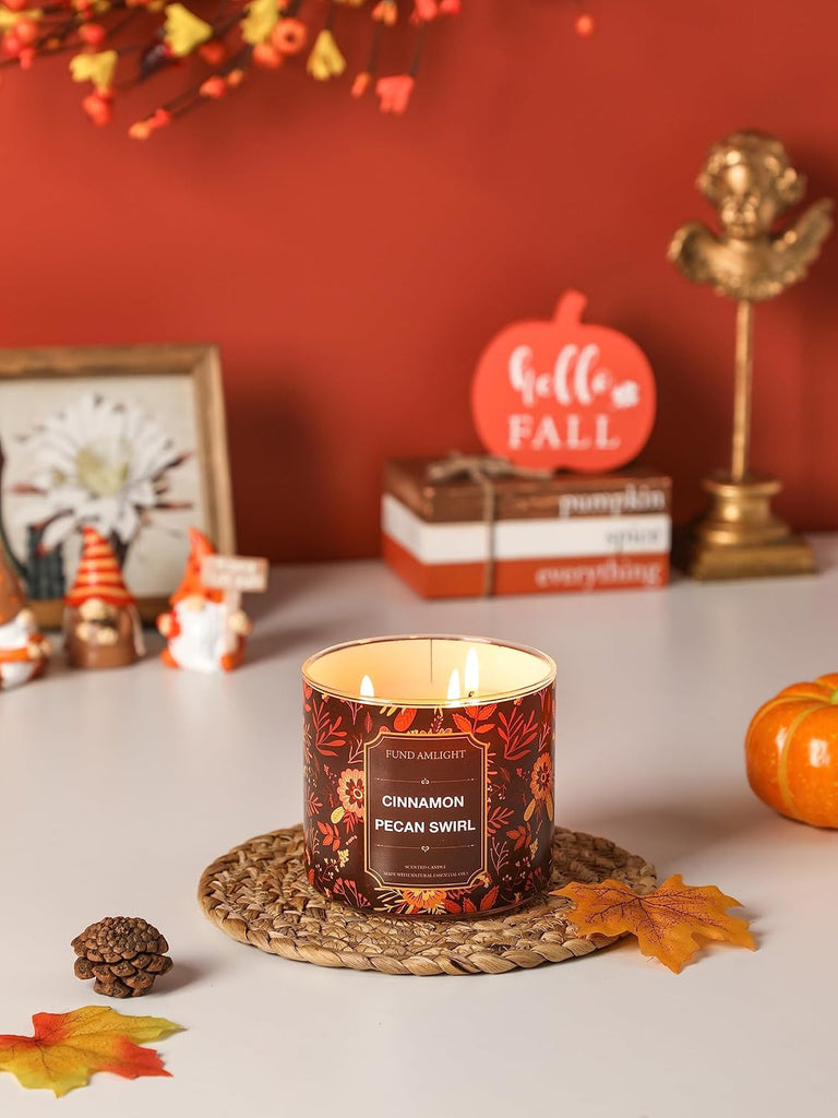 Fall Candles, Cinnamon Pecan Scented Candle,14oz 3 Wicks Soy Wax Candle - Set of 14