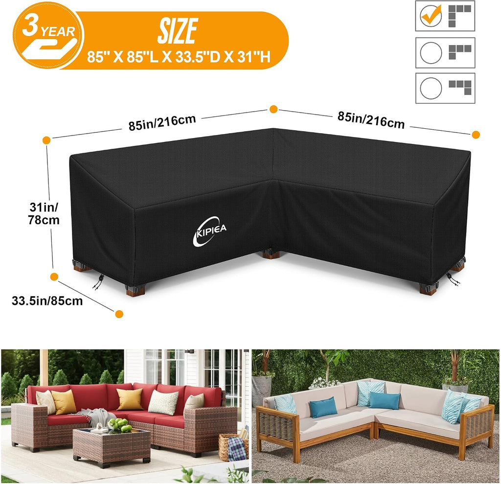 Patio V-Shaped Sectional Sofa Cover, 420D Heavy-Duty Oxford Fabric Outdoor Sectional Cover with 6 Windproof Buckles