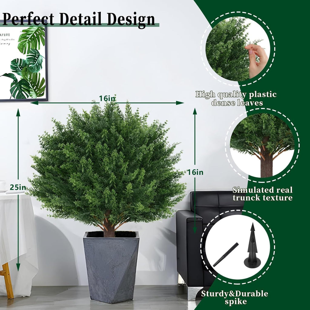 4Pack Artificial Cedar Topiary Ball Trees Outdoor, UV Resistant