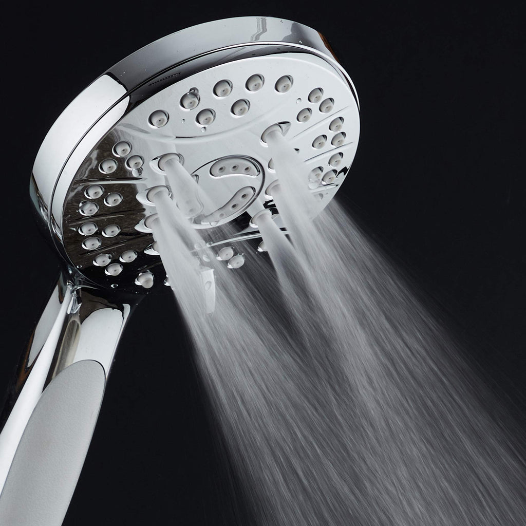 High Pressure 6-setting Luxury Handheld Shower Head - Extra Long 6 Foot Stainless Steel Hose - Anti Clog Jets - Anti