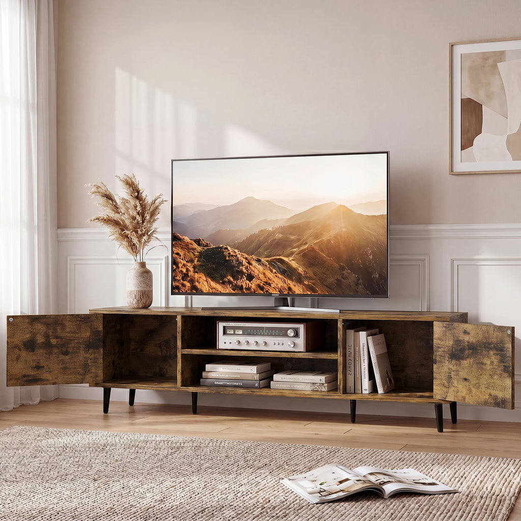 Mid-Century Modern TV Stand with Storage, 63 Inch, Rustic Brown