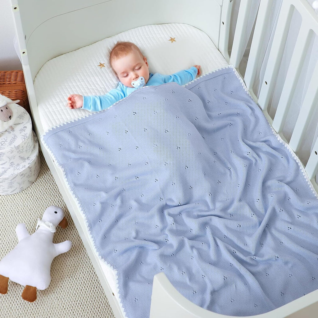 Blanket Knit White Swaddle Receiving Blankets for Boys & Girls Cotton