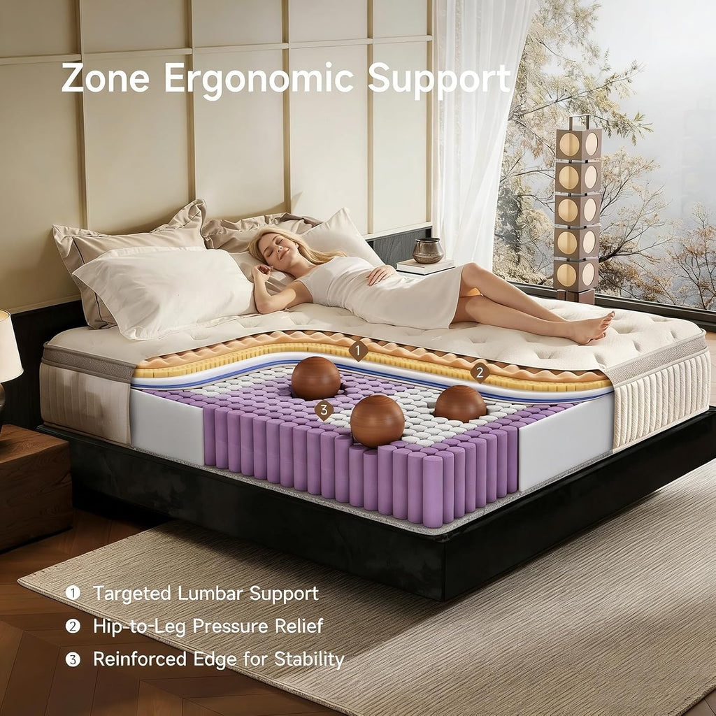 King Size Mattress, 12 Inch Hybrid King Mattress in a Box, Memory Foam & Individual Pocket Springs, Medium Firm