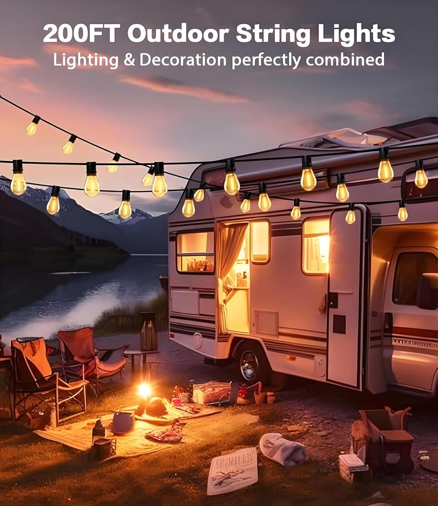 200FT LED Outdoor String Lights with Remote, 74+2 Shatterproof Bulbs Dimmable Timing 3 Light Modes Outside Patio
