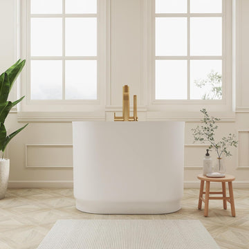 Solid Surface Japanese Soaking Tub, 39" Small Freestanding Bathtub, Stone Resin Deep Soak Stand Alone Tub for Small