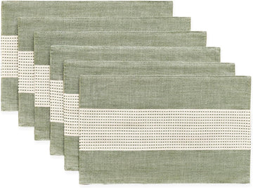 Linen Placemats, 12 x 18 Inch Placemats, Farmhouse Macrame Place Mats Table and Heat Resistant-Hemstitch - Set of 6