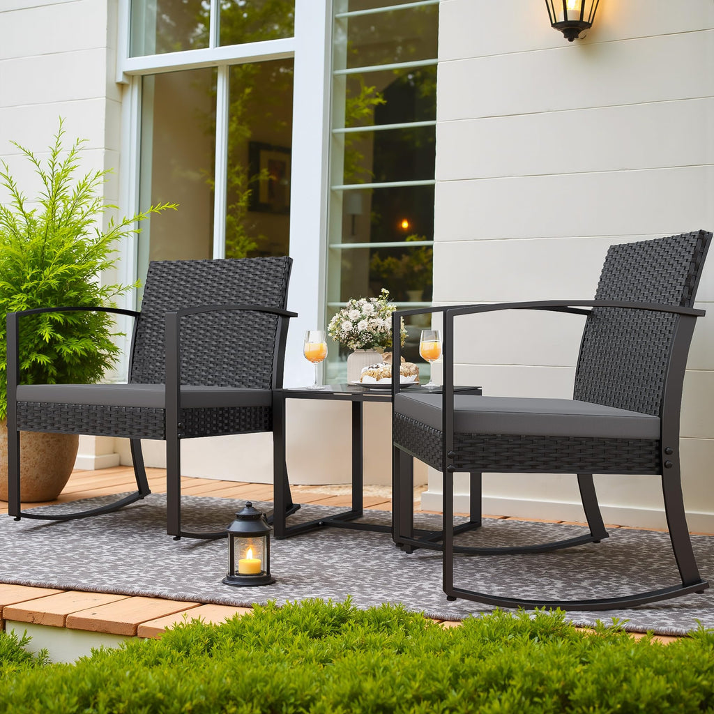 Patio Furniture Set 3 Piece Resin Outdoor Bistro Set Rocking Patio Chairs with Cushions and Table for Porch