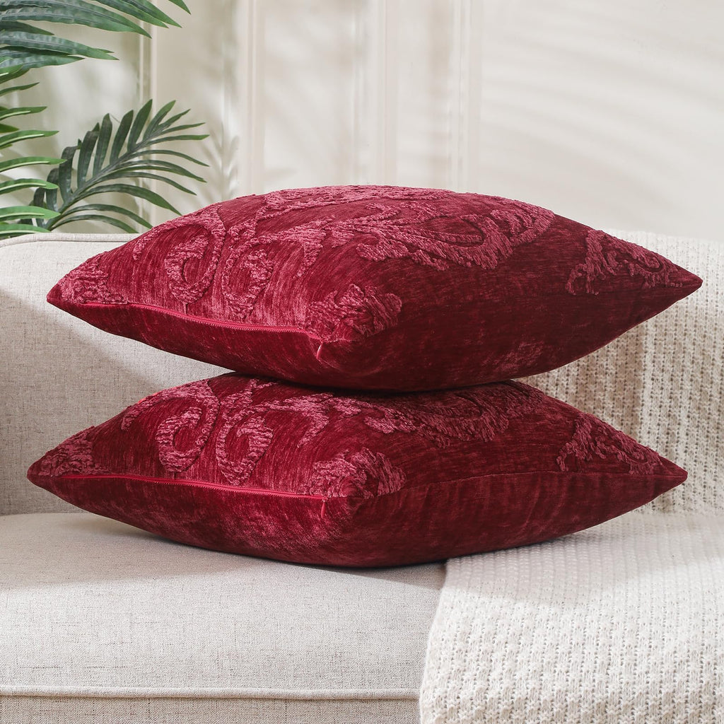 Embroidered Throw Pillow Covers 18x18 Inch, Boho Damask, Set of 2