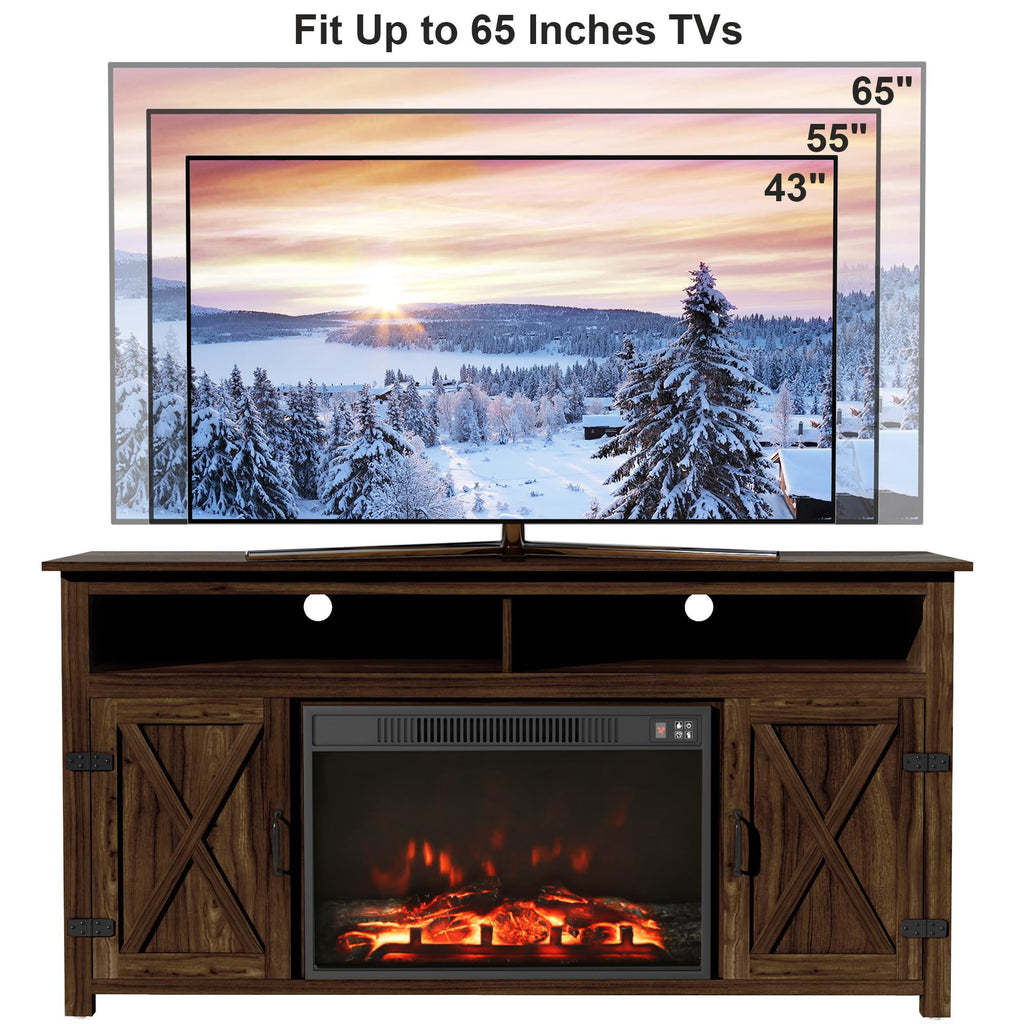 Farmhouse for TVs Up to 65 Inch Highboy Entertainment Center with Open Storage and Side Cabinets Rustic Media Console