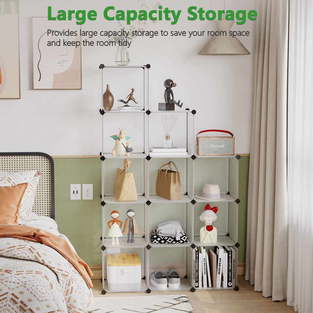 Cube Storage Organizer, 12-Cube Shelf Units, Closet Cabinet White