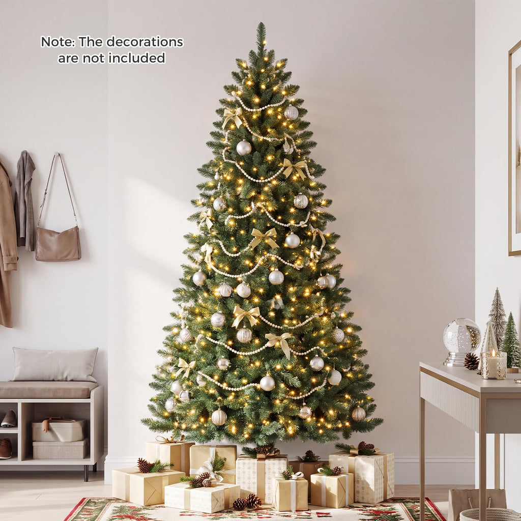 7 FT Artificial Pre-Lit Half Christmas Tree for Wall and Corner