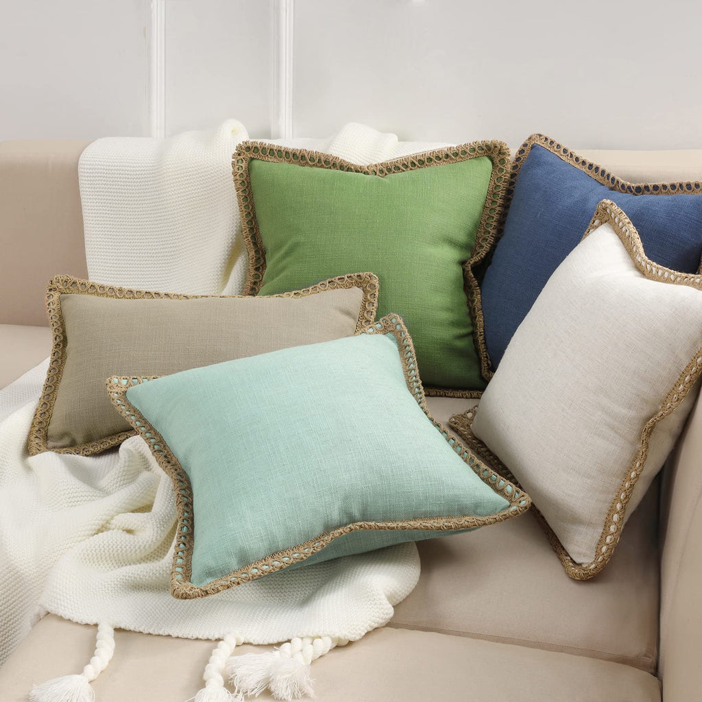 Pack of 2 Farmhouse Modern Fall Decorative Solid Throw Pillow Cover Burlap Linen Trimmed Tailored Edges Outdoor