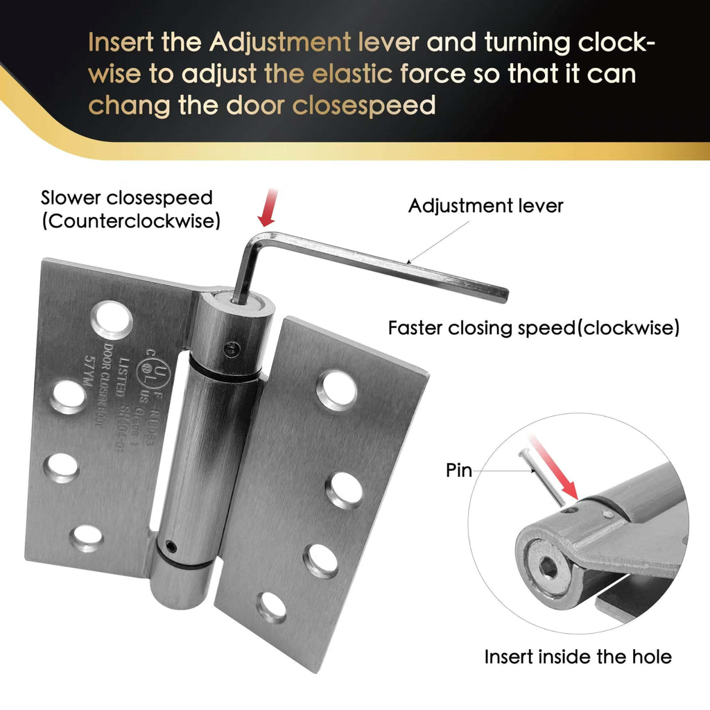 3 Pack - 4.0"x4.0" Self Closing Reversible Door Hinge - Heavy Duty Commercial Spring Door Hinge - UL Listed with