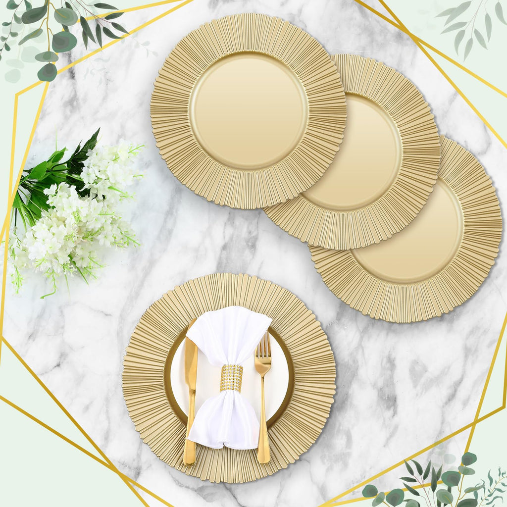 12 Pcs Charger Plates Plastic 13" Chargers for Dinner, Light Gold