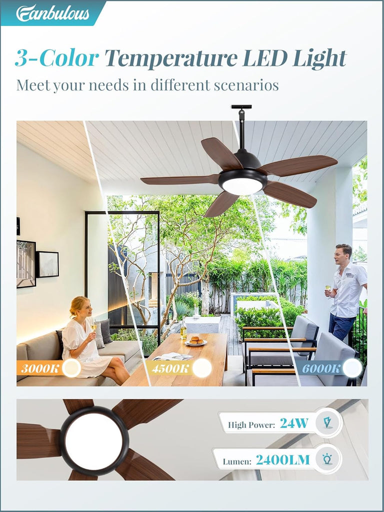 42 Inch Wet Rated Outdoor Ceiling Fan with Lights and Remote,IP65 Hanging Gazebo Fan with 3CCT 6-Speed DC Motor,Brown Waterproof Plug in Ceiling Fan with Cord for Patios Porch Pergola Pavilion A101-B0DPHJ4BPS