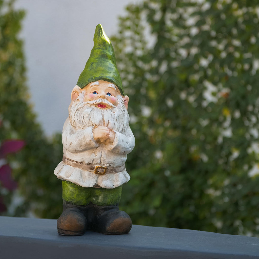 12" Tall Outdoor Garden Gnome Yard Statue Decoration - Playful Resin Gnome with Earthtone Colors - Durable