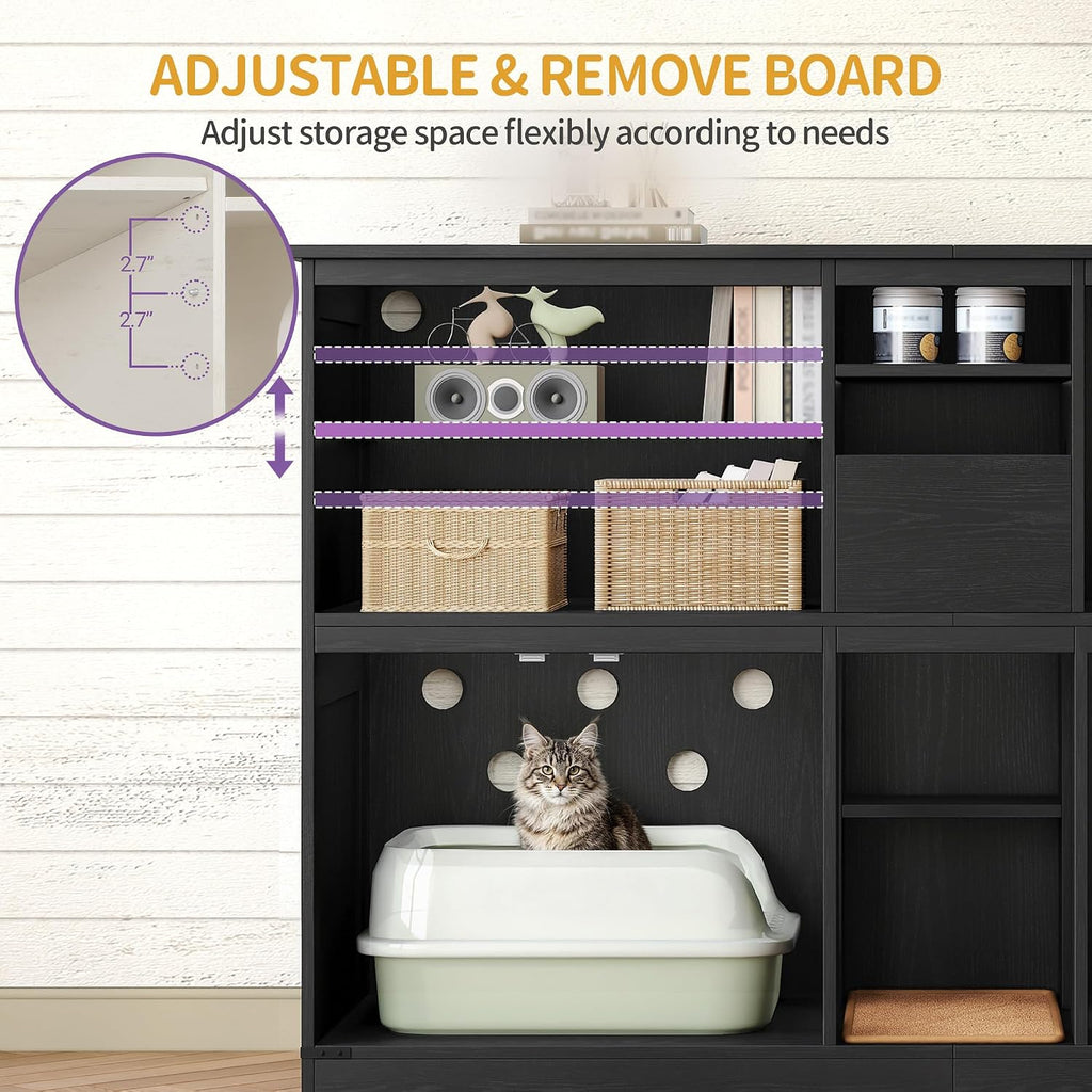 Double cat Litter Box Enclosure, Cat Cabinet with Large Storage
