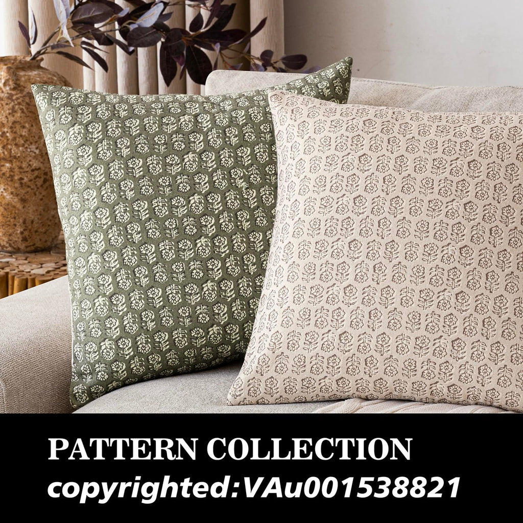 Decorative Floral Print Throw Pillow Covers 18×18 Sage Green