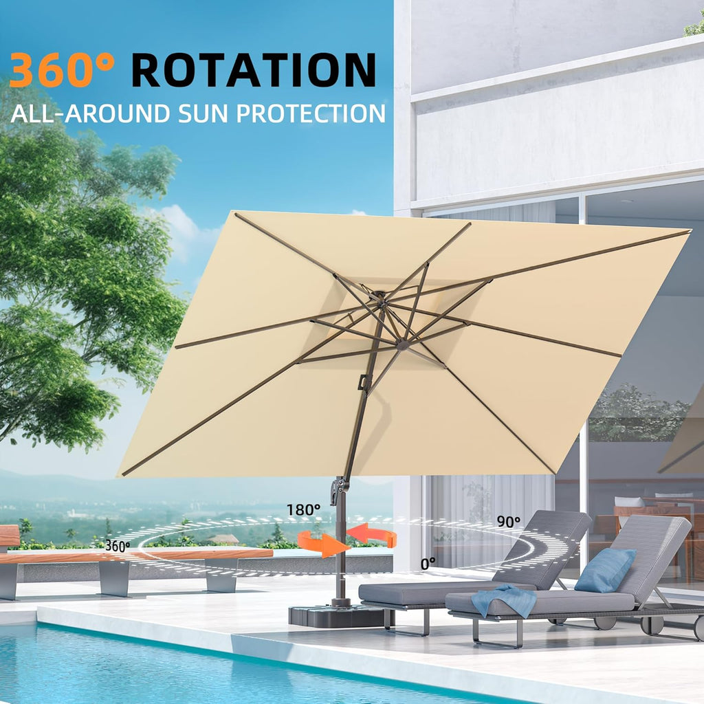 9' X 12' Cantilever Outdoor Patio Umbrellas Double Top Large Rectangle Umbrella Heavy Duty 360°Rotation Offset Umbrella