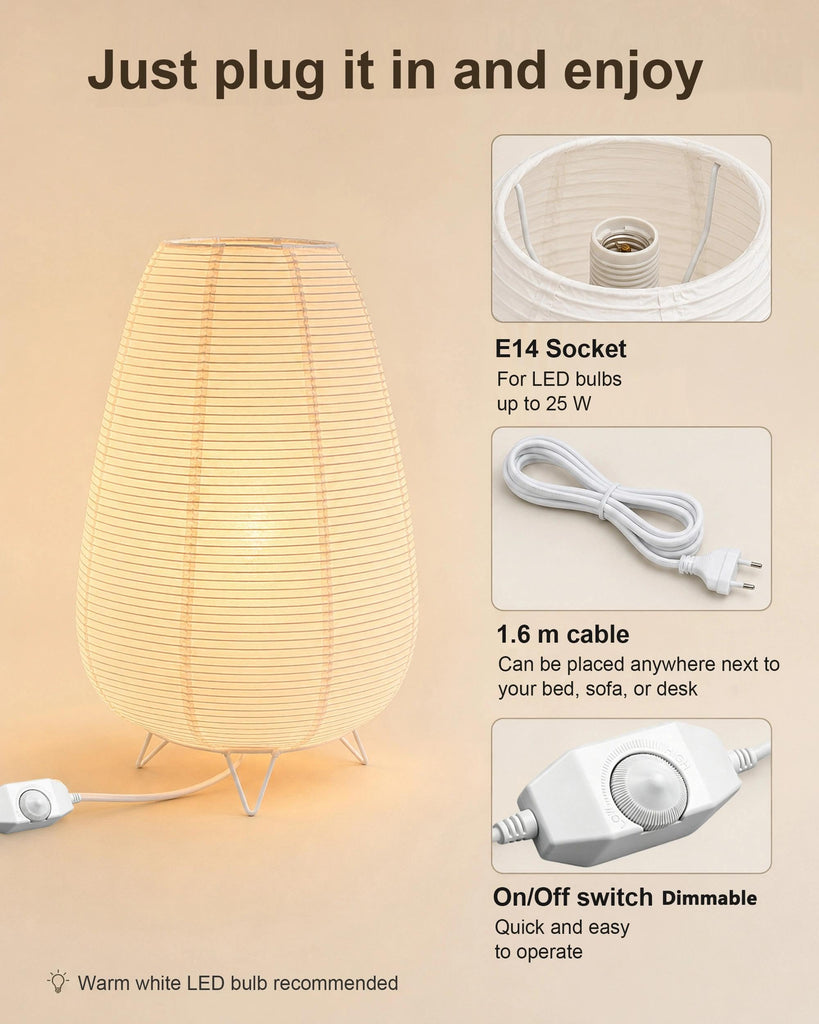 Rice Paper Table Lamp, Japanese Paper Lantern Lamp, E12