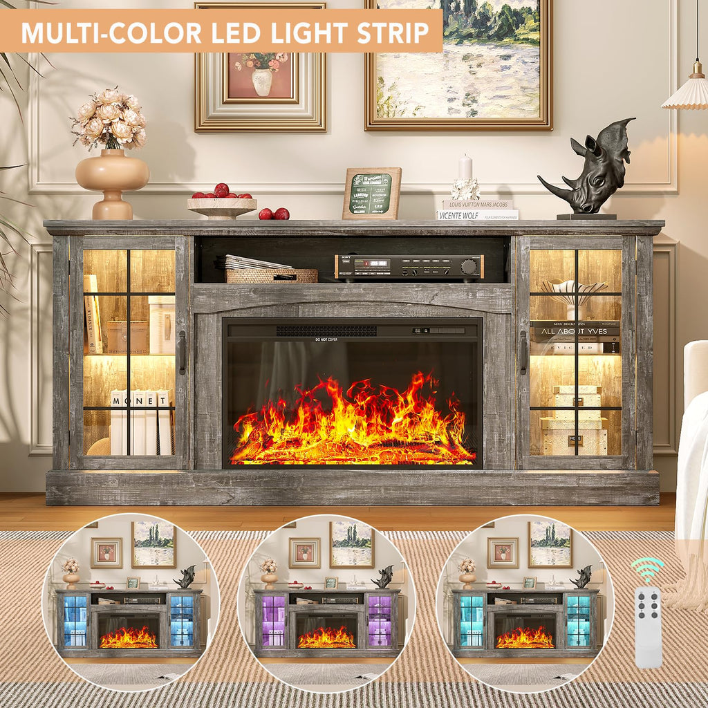 2-in-1 Multifunctional Fireplace TV Stand with 30" Removable Electric Fireplace, 70" Farmhouse Entertainment Center
