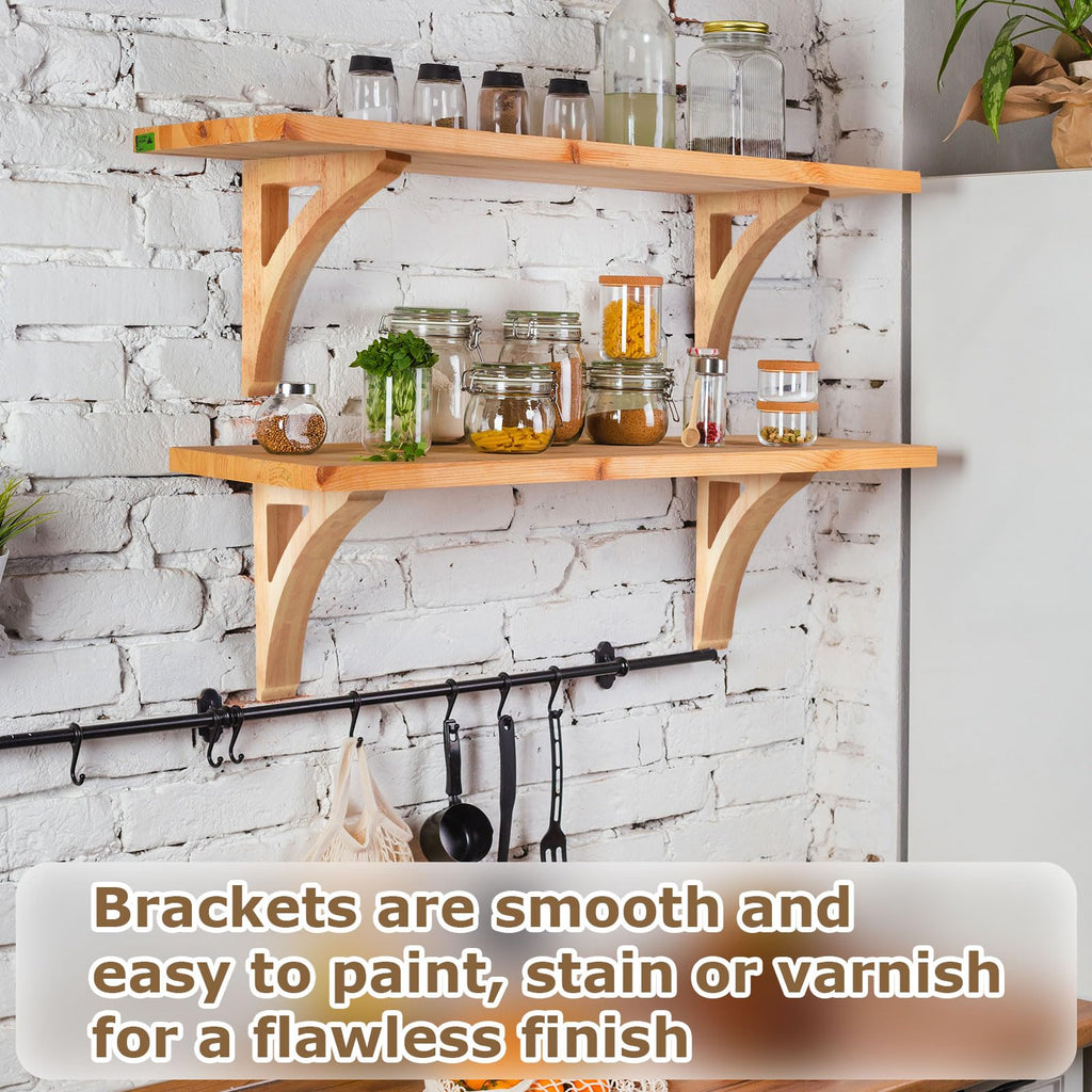 2 Pcs Wood Corbels, 1-3/4" x 8-1/2" x 12" Wooden Shelf Brackets