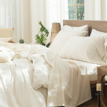 Striped Sheet Set 100% Washed Cotton Linen Like King