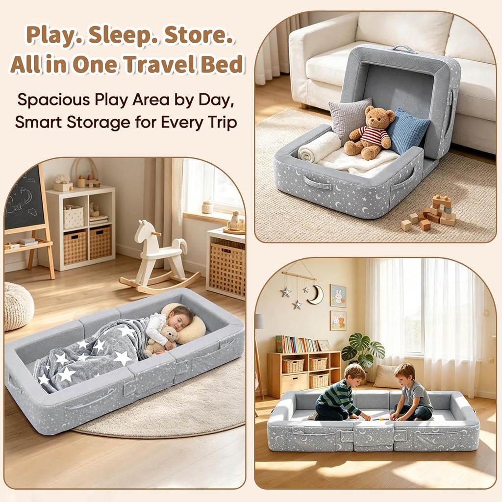 Portable Toddler Travel Bed No Assembly, Foldable Kids Toddler Floor Bed