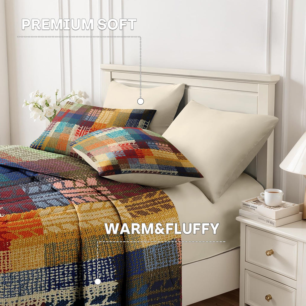 Twin Comforter Set with Sheets, 5 Pieces Boho Vintage Bedding