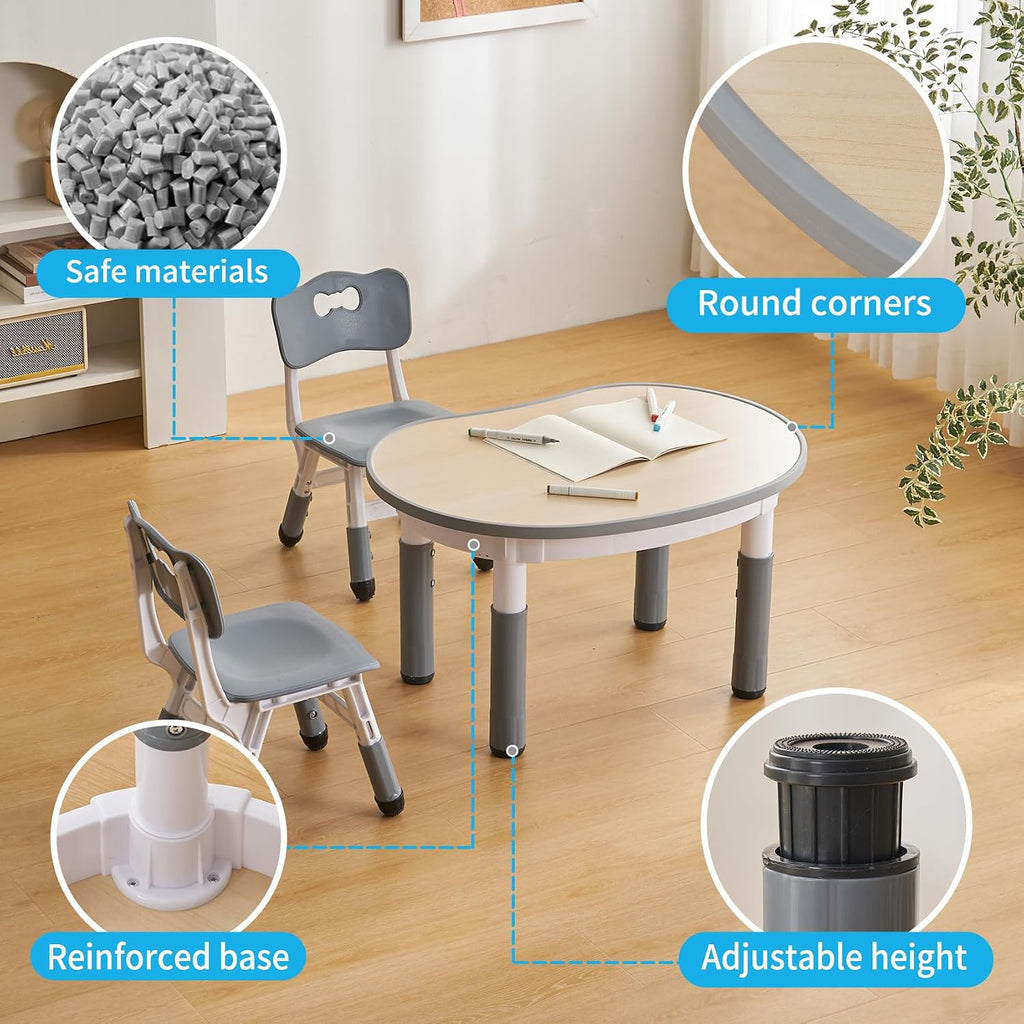 Kids Round Activity Table and Chairs Set, Height Adjustable Plastic Children Art Desk with 2 Seats, Kids Set Table Set