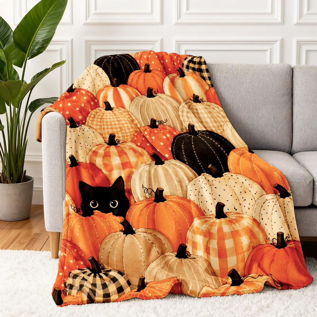 Cozy Fall Blankets and Throws, Pumpkin Blanket for Couch, Autumn Throw Blanket 40" x 60"