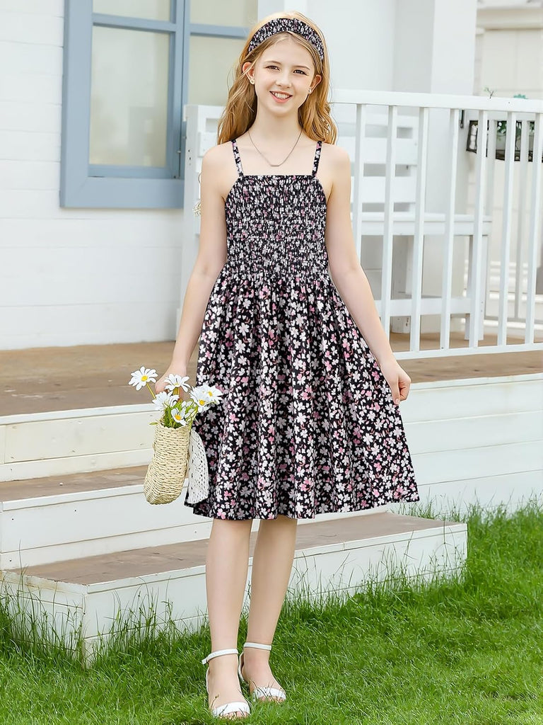 Girls Casual Adjustable Strap Sleveless Dress Cardigan Set