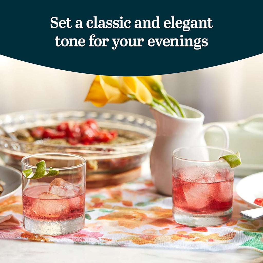917CD Heavy Base Rocks Glasses Set of 12, Rocks Glass Cups Set with Simple Lines, Elegant Old Fashioned Glass for