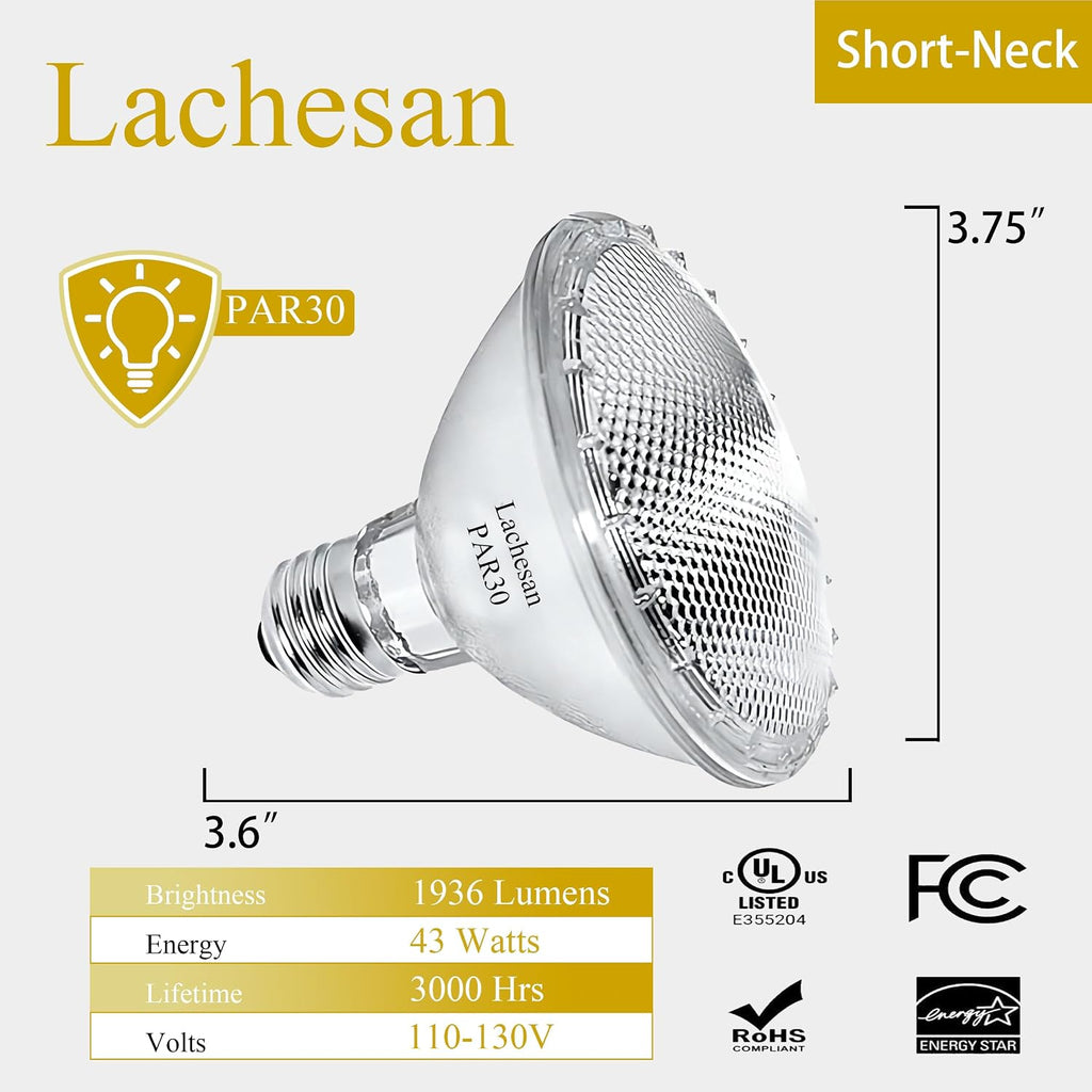 Par30 Halogen Flood Light Bulbs, Short Neck 120V 75W Equivalent,2700K Warm White Dimmable High Brightness, Great