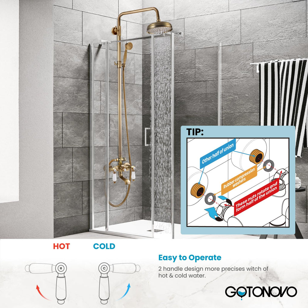 Exposed Shower Faucet Set Antique Brass,Ceramic Lever Handle