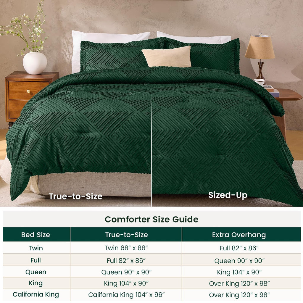 Comforter Set, Boho Tufted 3-Piece Bedding Set, Green