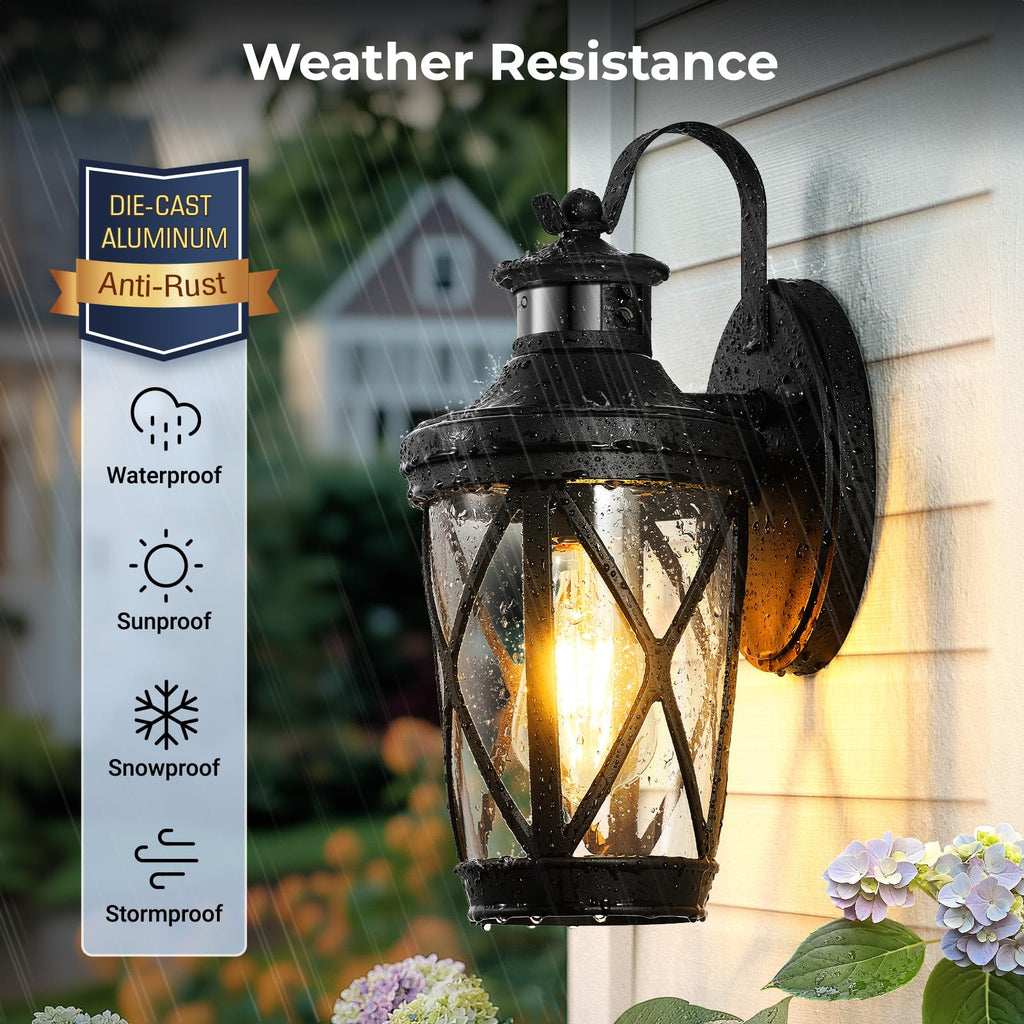 Porch Lights Outdoor Motion Sensor, 2-Pack Black Outdoor Wall Lights